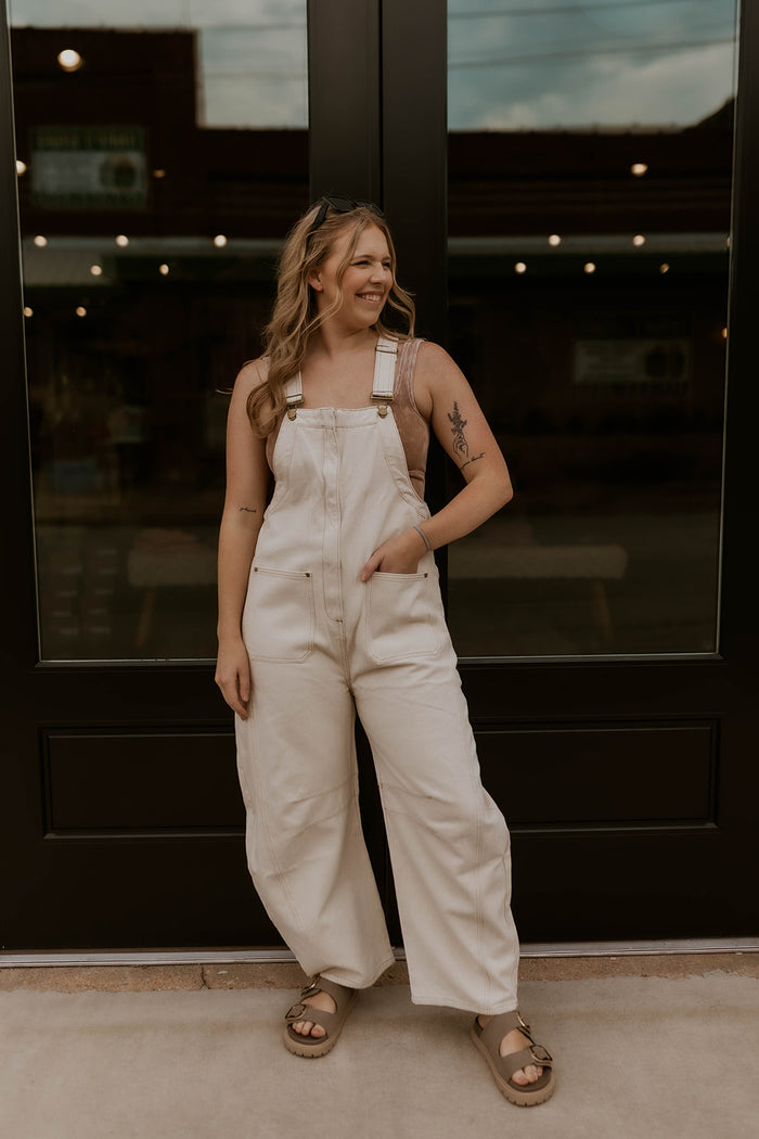 Denim Daze Overalls- Cream
