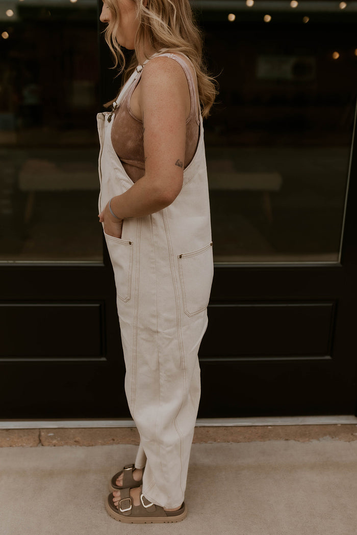 Denim Daze Overalls- Cream