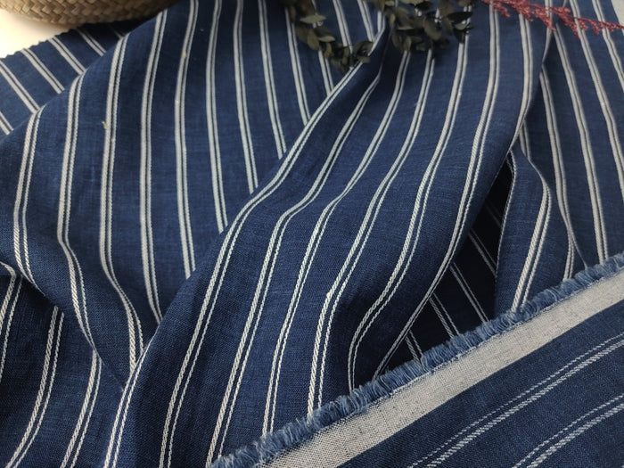 Dobby Stripe Elegance in 100% Linen Fabric 6523 - The Linen Lab - Navy