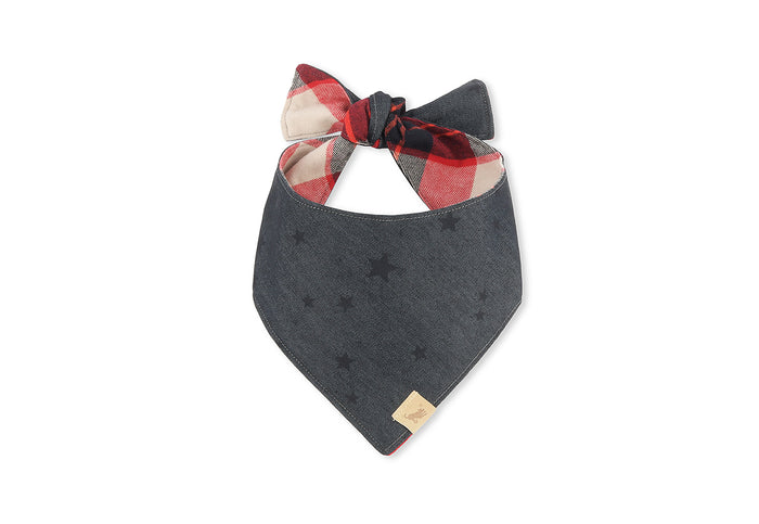 The Adventurer Bandana by P.L.A.Y. - denim with dark star print shown