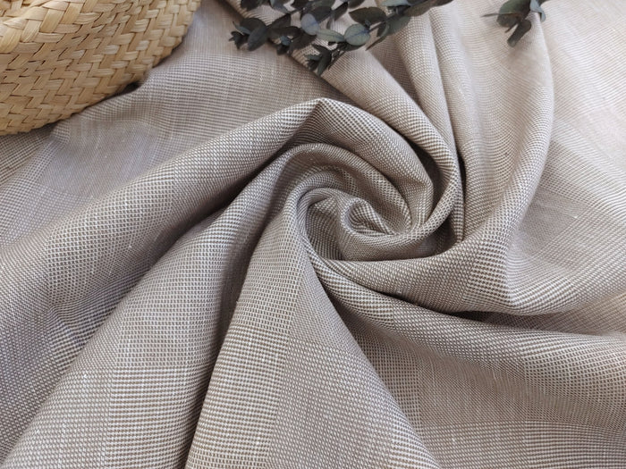 EaseBlend Beige Linen Stretch Fabric: Subtle Checkered Harmony 7295 - The Linen Lab - Beige