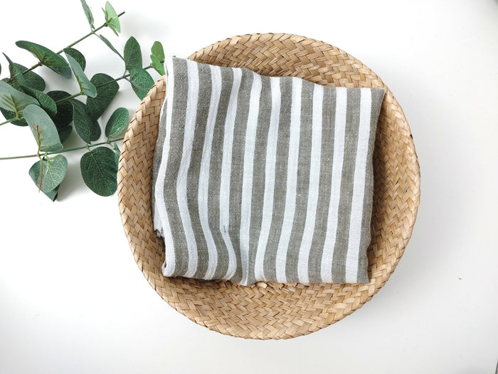 Effortless Stripes: Linen Rayon Blend Fabric with Subtle Wrinkle Charm 6518 - The Linen Lab - Khaki