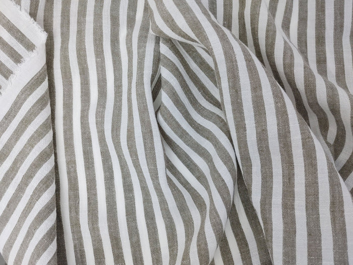 Effortless Stripes: Linen Rayon Blend Fabric with Subtle Wrinkle Charm 6518 - The Linen Lab - Khaki