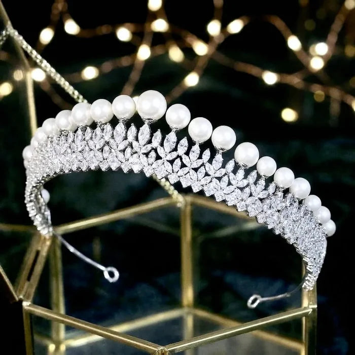 Pearl & Cubic Zirconia Bridal Tiara Silver & Gold | ADORA by Simona