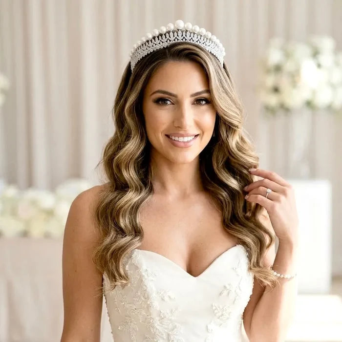 Pearl & Cubic Zirconia Bridal Tiara Silver & Gold | ADORA by Simona