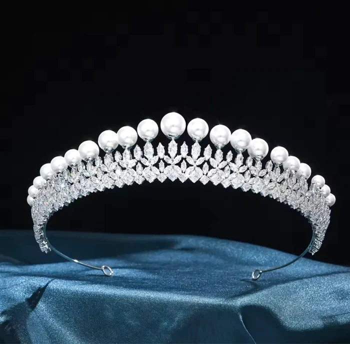 Pearl & Cubic Zirconia Bridal Tiara Silver & Gold | ADORA by Simona