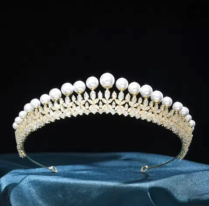 Pearl & Cubic Zirconia Bridal Tiara Silver & Gold | ADORA by Simona