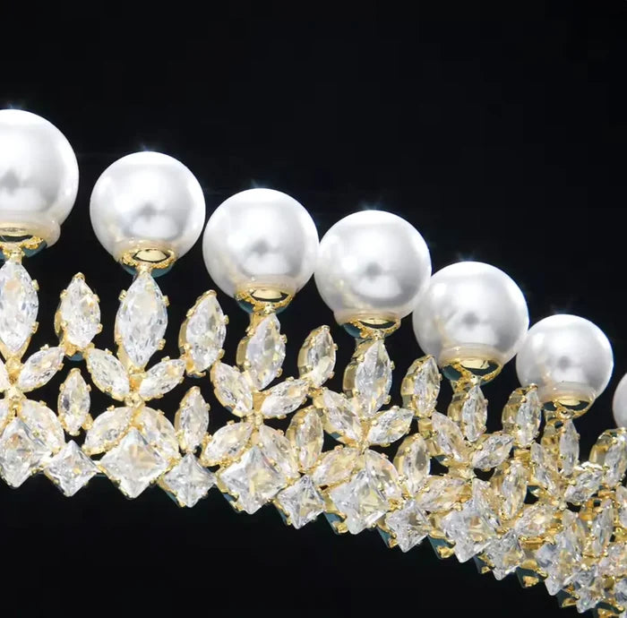 Pearl & Cubic Zirconia Bridal Tiara Silver & Gold | ADORA by Simona