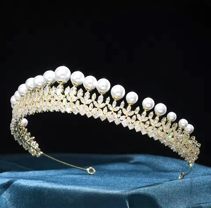 Pearl & Cubic Zirconia Bridal Tiara Silver & Gold | ADORA by Simona