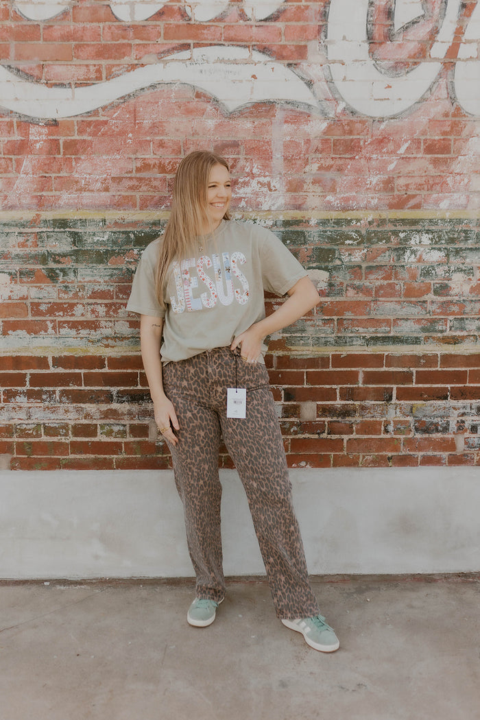 Ella Leopard Straight Leg Jeans- Hidden