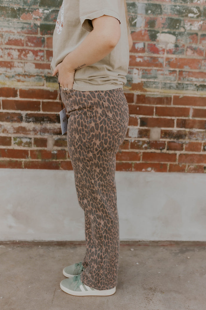 Ella Leopard Straight Leg Jeans- Hidden