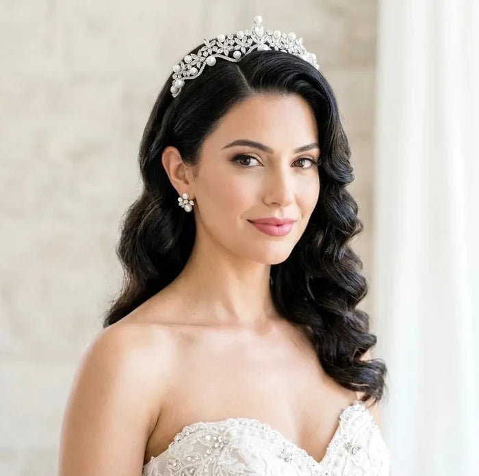 Elegant Pearl and Crystal Wedding Tiara - Silver