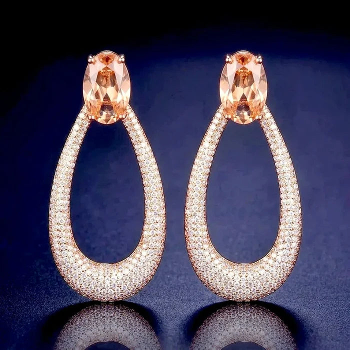 Champagne CZ Bridal Earrings Gold | Modern Wedding Jewelry