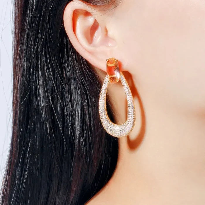 Champagne CZ Bridal Earrings Gold | Modern Wedding Jewelry
