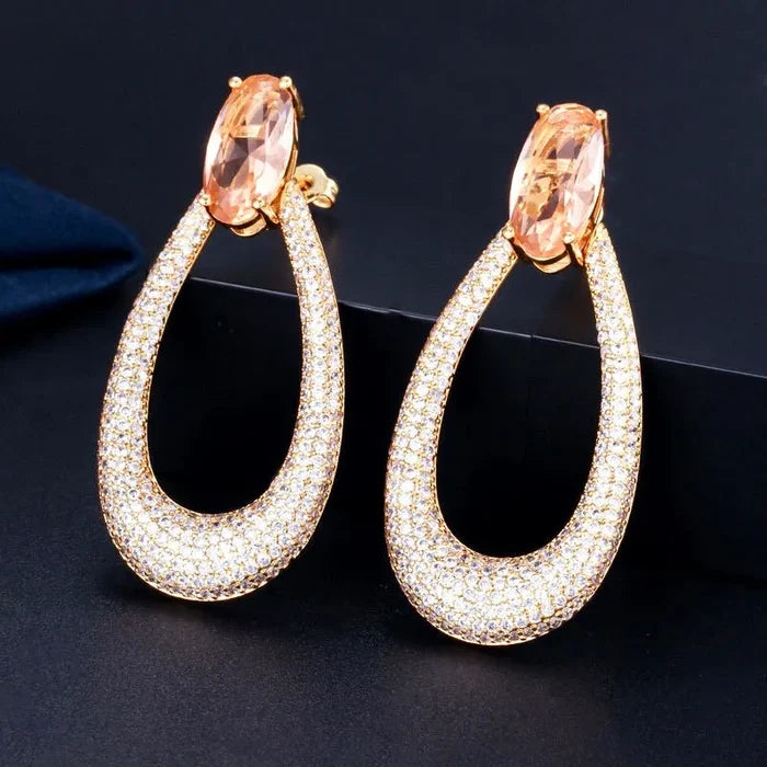 Champagne CZ Bridal Earrings Gold | Modern Wedding Jewelry