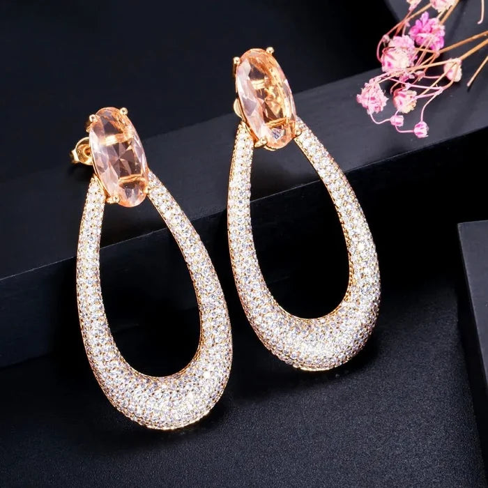 Champagne CZ Bridal Earrings Gold | Modern Wedding Jewelry