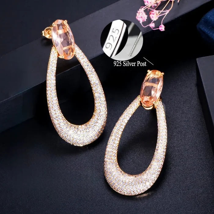 Champagne CZ Bridal Earrings Gold | Modern Wedding Jewelry