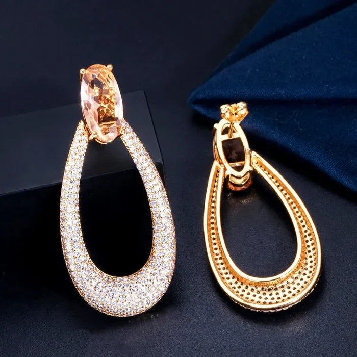Champagne CZ Bridal Earrings Gold | Modern Wedding Jewelry