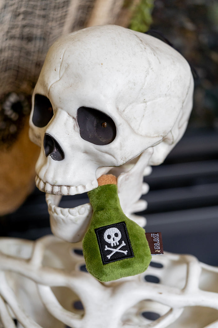 P.L.A.Y. Feline Frenzy Killer Cat Deadly Duo Toy Set - skeleton biting off top of posion bottle toy