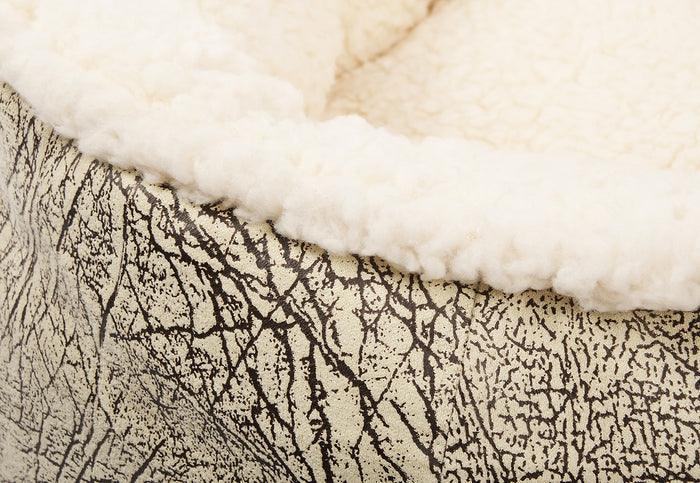 P.L.A.Y. Feline Frenzy Donut Cuddler Bed - Ash Gray Chocolate fabric close up
