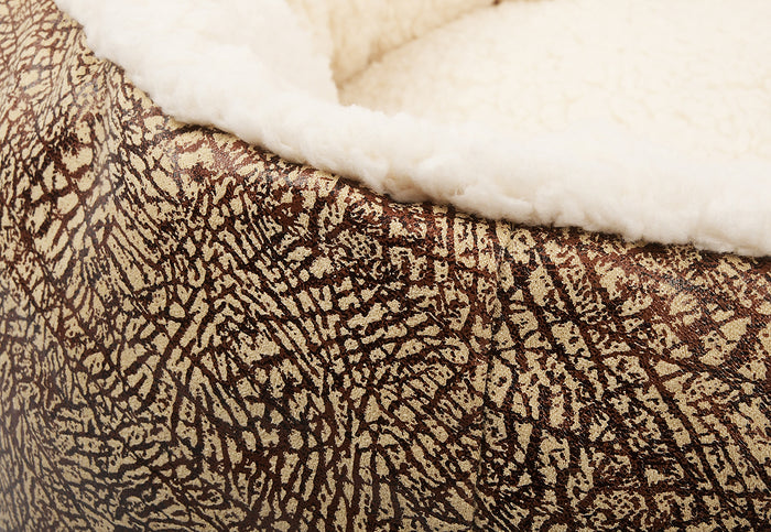 P.L.A.Y. Feline Frenzy Donut Cuddler Bed - Sepia Espresso close up of fabric