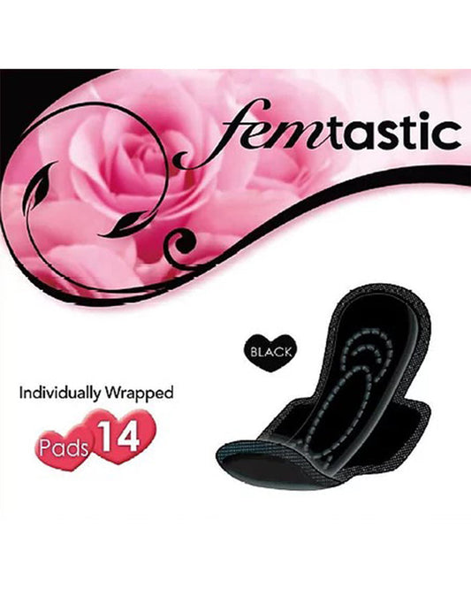 Femtastic FMP14B Femtastic Medium Black Sanitary Pads 14 Ct. MYSELFLINGERIE.COM