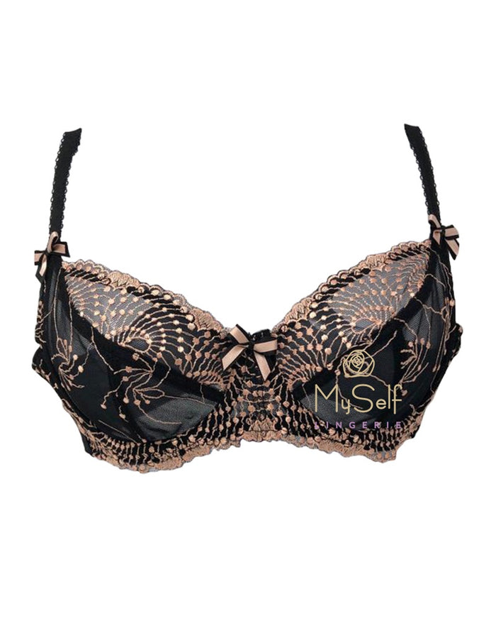 Fitfully Yours B2271 Black / Rose Gold Nicole See Thru Lace Underwire Bra myselflingerie.com