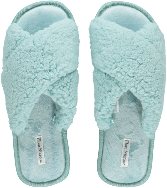 Flora Nikrooz Spa Green Victoria Sherpa Criss Cross Slippers