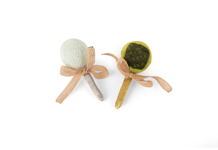 Fog City Pet x Feline Frenzy Matcha Meows toy set with ribbons on a white background