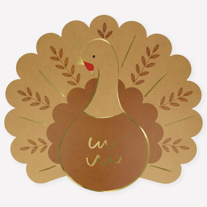 Card with a turkey design and leaf pattern on a white background