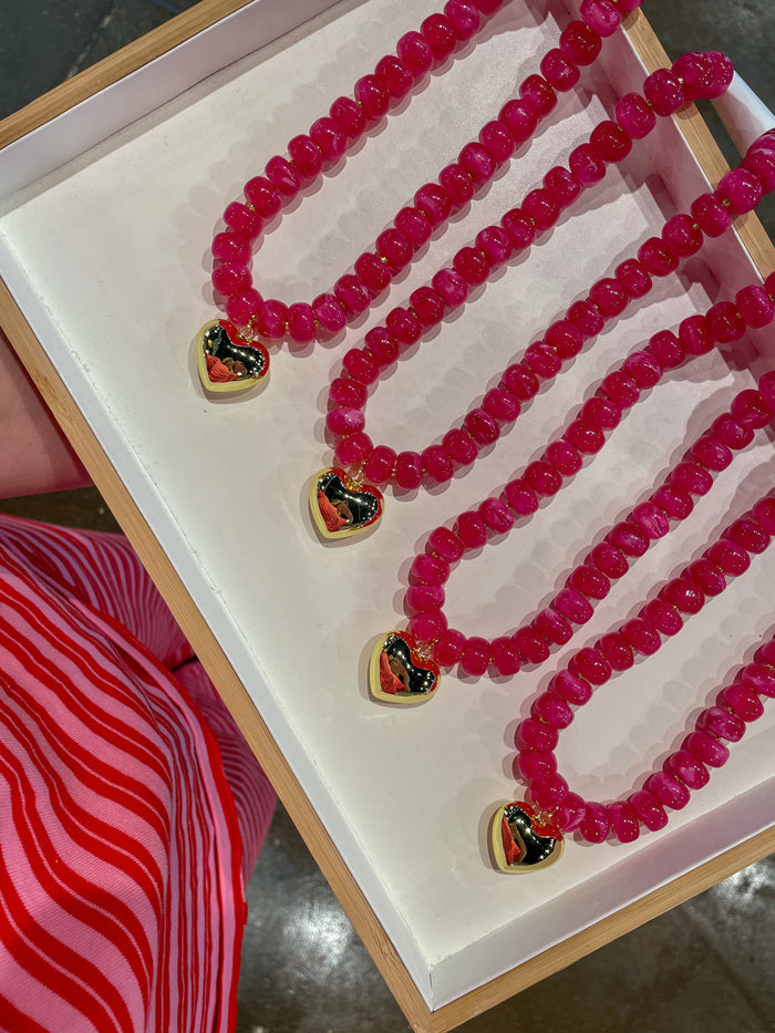 For The Love Beaded Necklace- Hot Pink