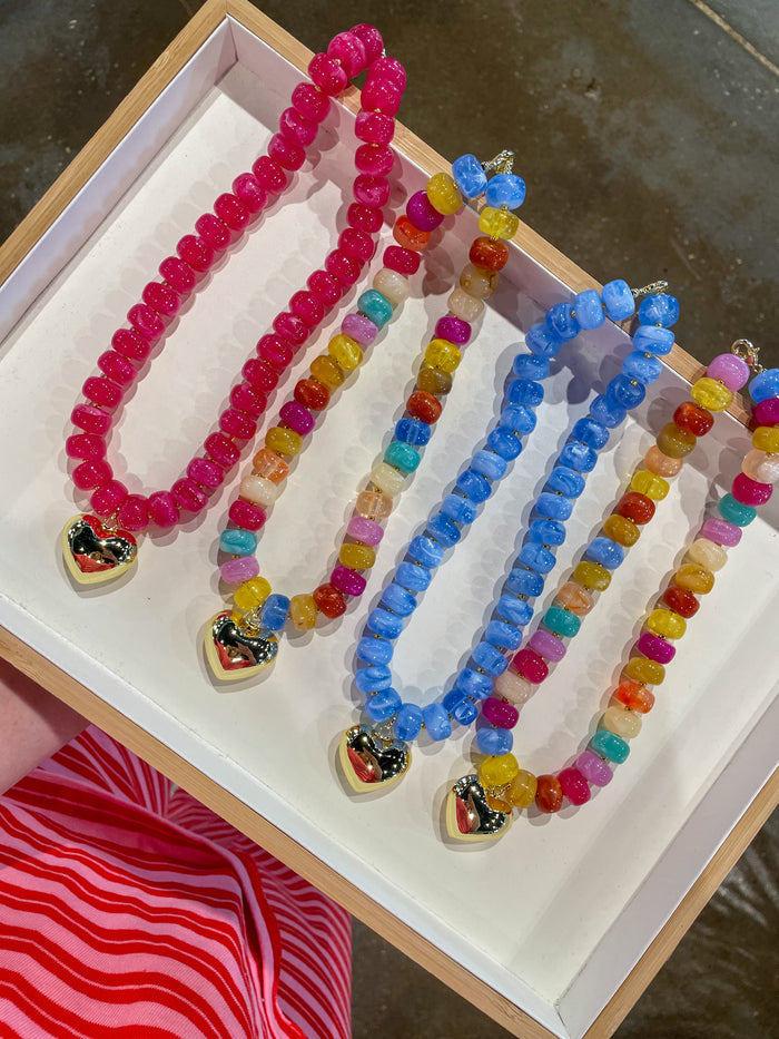 For The Love Beaded Necklace- Hot Pink