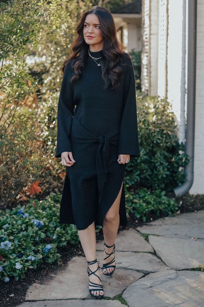 Front Tie Sweater Dress (Black)