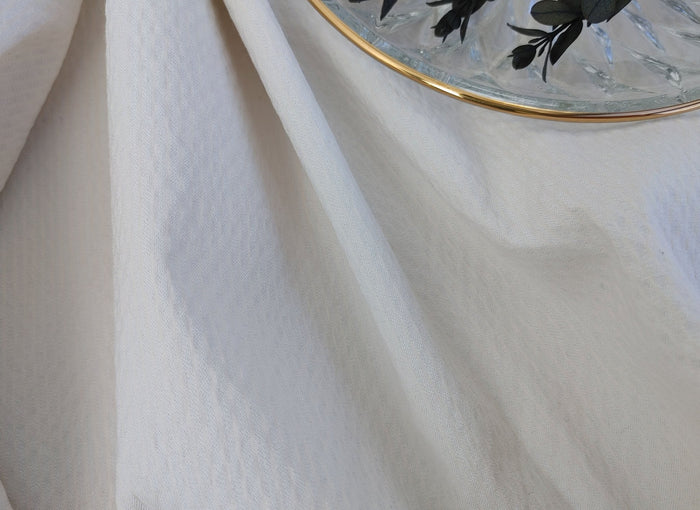 Gentle Stripes: Ramie Cotton Rayon Seersucker Fabric 3277 - The Linen Lab - Ivory