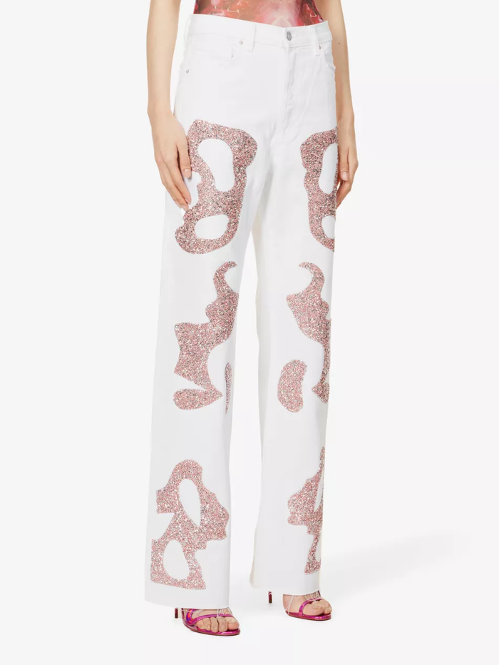 GERMANIER Patch Stone Embellished Straight-Leg Mid-Rise Upcycled-Denim Jeans - House Of Huntington