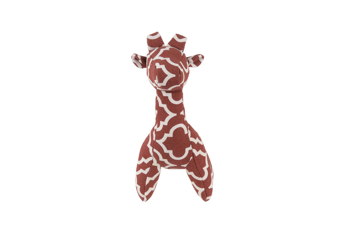 P.L.A.Y. Repurposed Pals plush giraffe toy facing forward with red and white pattern on a white background
