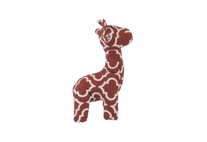 P.L.A.Y. Repurposed Pals plush giraffe toy side view with red and white pattern on a white background