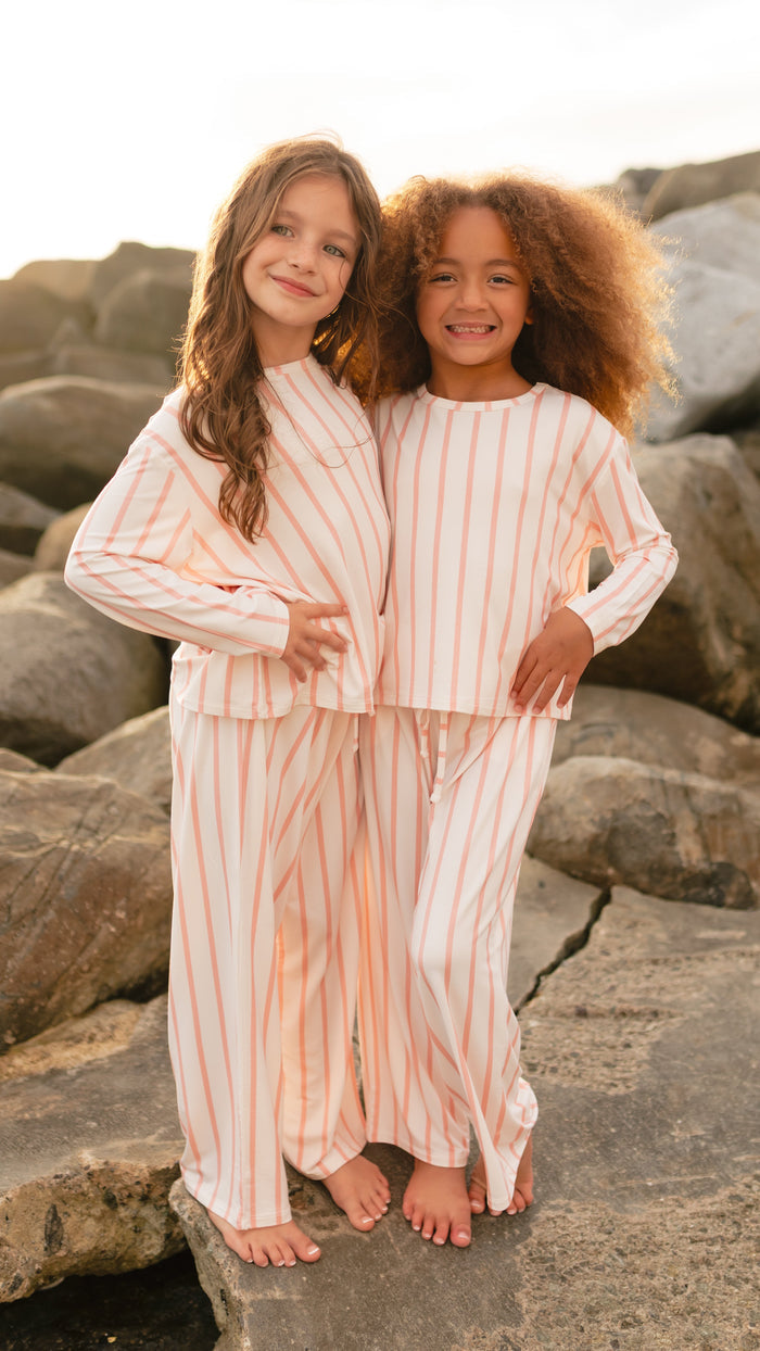Girl's Long Sleeve and Pants Set in Beach Stripes