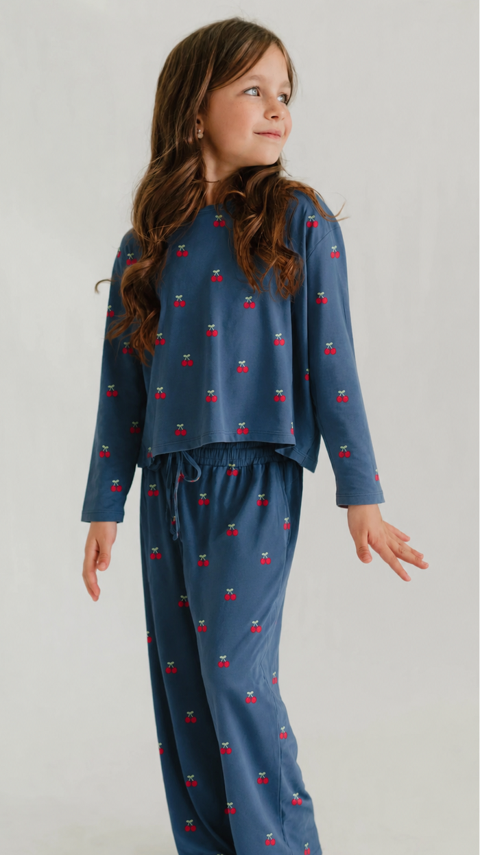 Girl's Long Sleeve and Pants Set in Cherries