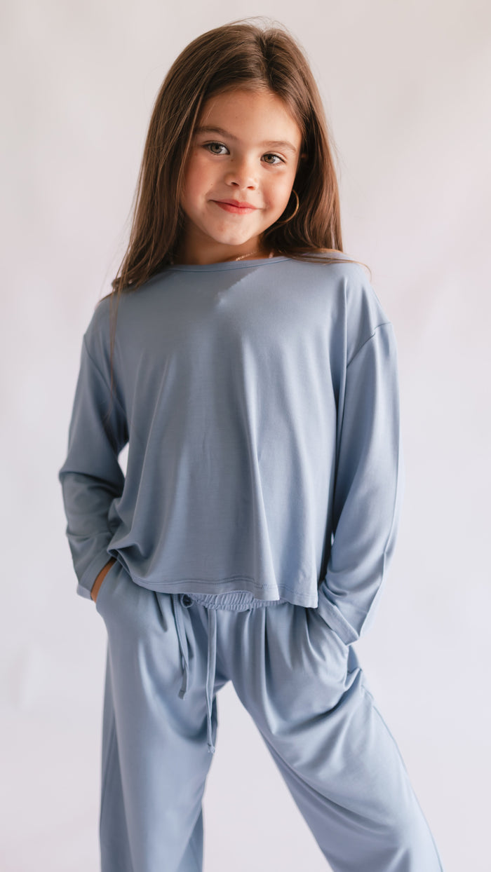 Girl's Long Sleeve and Pants Set in Infinity Blue