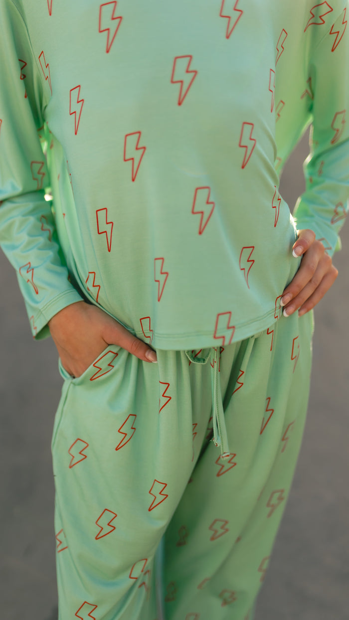 Girl's Long Sleeve and Pants Set in Teal Lightning
