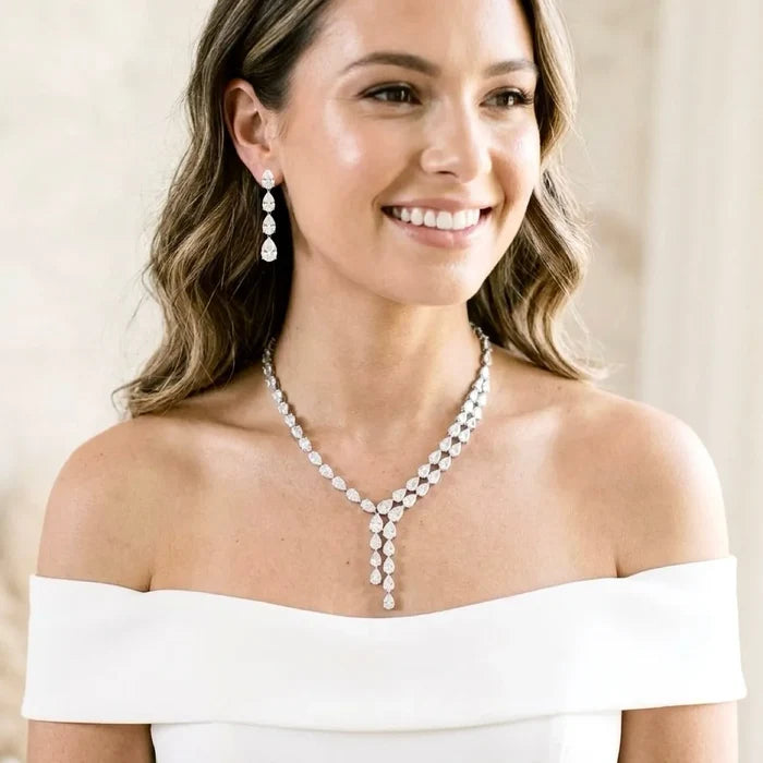 Statement CZ Bridal Jewelry Set with Lariat Necklace | ADORA by Simona