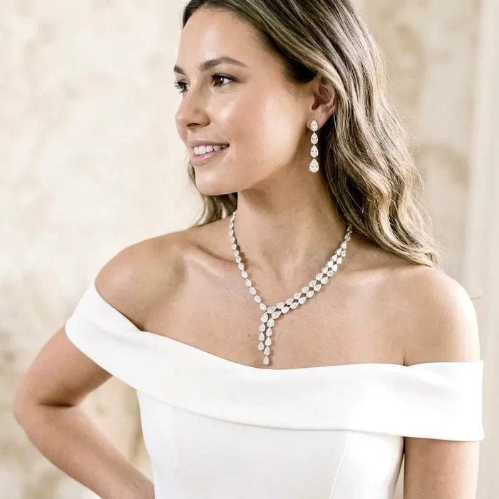 Statement CZ Bridal Jewelry Set with Lariat Necklace | ADORA by Simona
