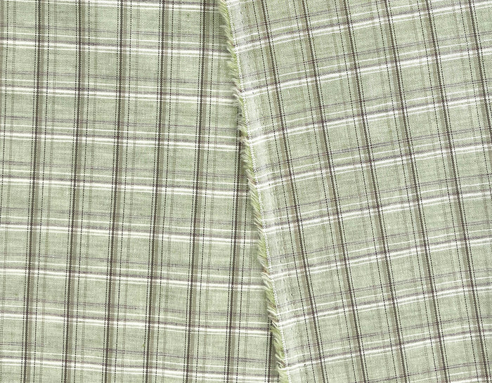 Green Plaid Linen Cotton Fabric – Pre-Washed, Light-Medium Weight 8268