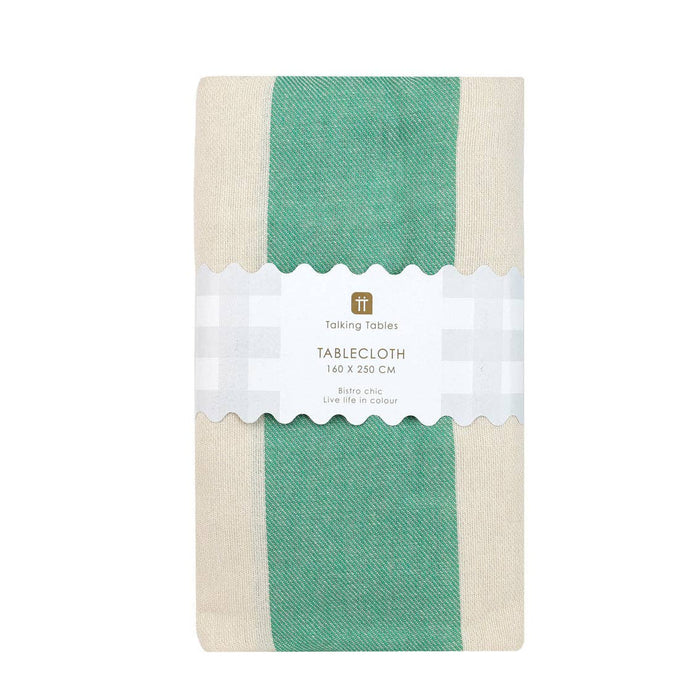 Green Stripe Cotton XL Tablecloth - 63 × 98 in | Spring |