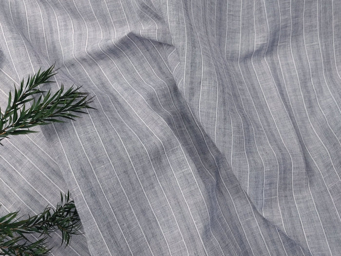Grey Stripe Linen Cotton Fabric - Versatile Material for Sewing and Crafting 4926 - The Linen Lab - Gray