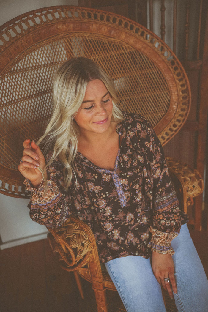 Henna Floral Peasant Blouse