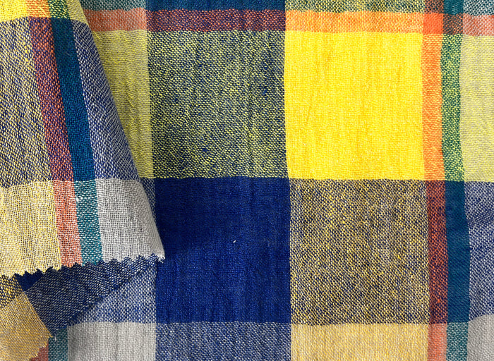 High-Twist Yarn-Dyed Plaid Linen Polyester Fabric – Soft with Crisp, Subtle Wrinkle 7983