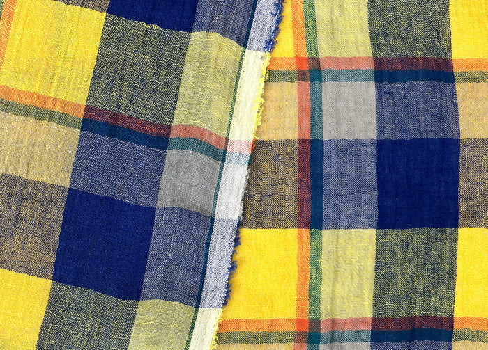 High-Twist Yarn-Dyed Plaid Linen Polyester Fabric – Soft with Crisp, Subtle Wrinkle 7983
