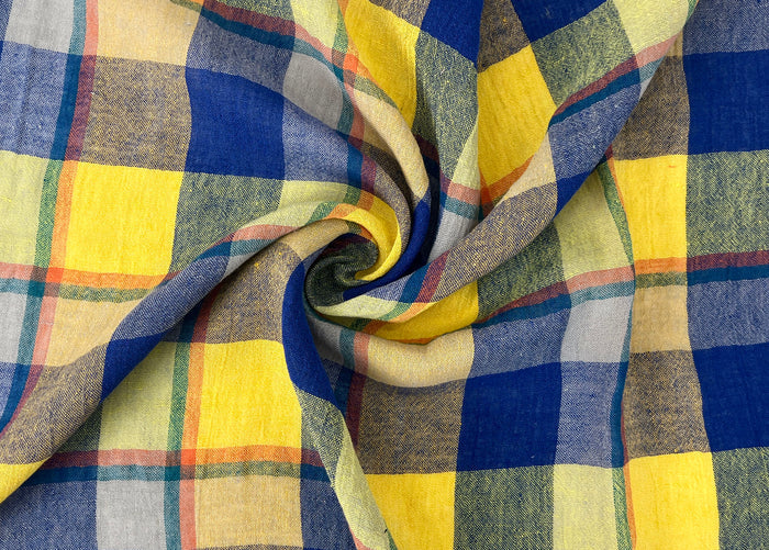 High-Twist Yarn-Dyed Plaid Linen Polyester Fabric – Soft with Crisp, Subtle Wrinkle 7983